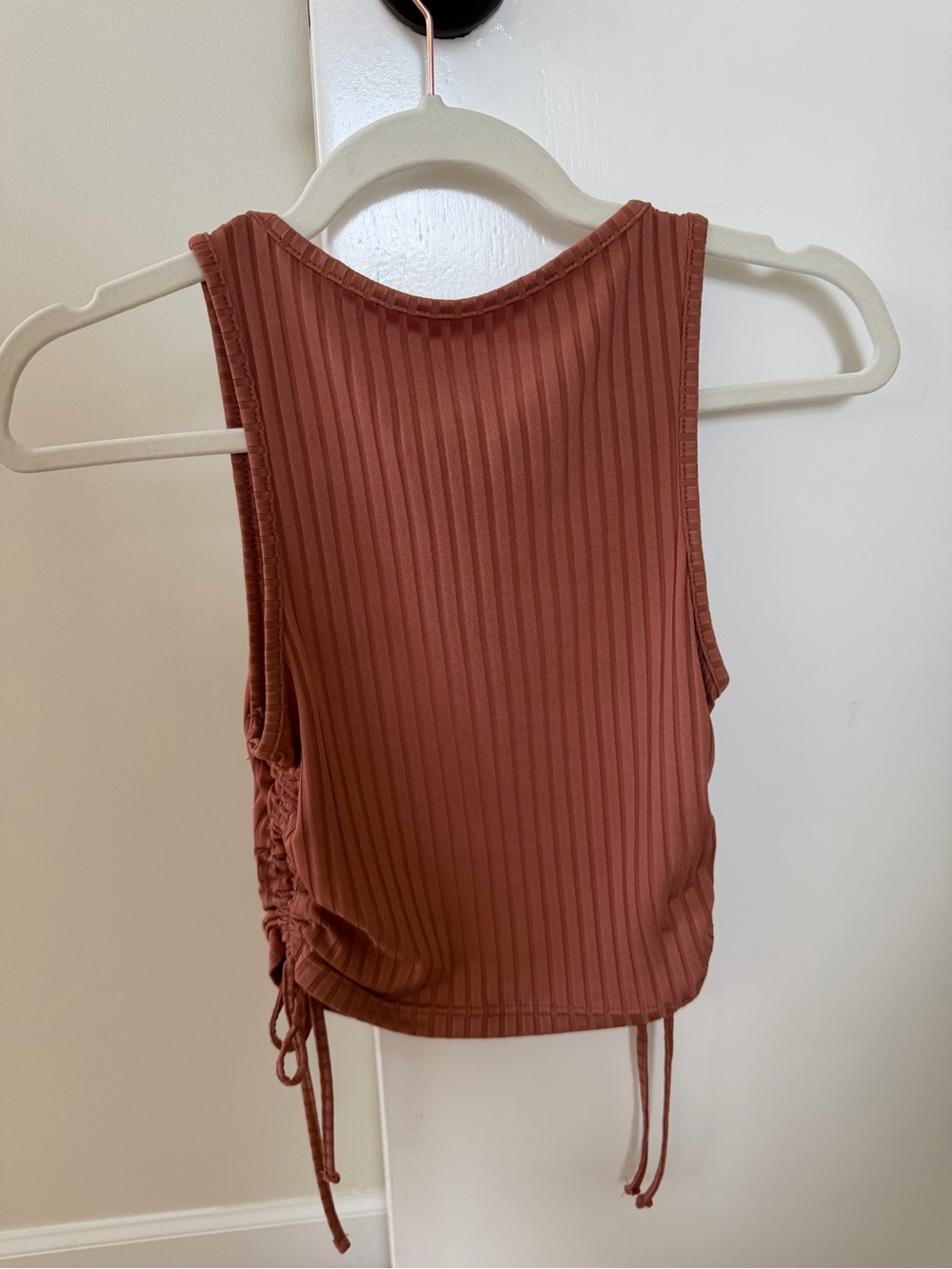 SHEIN Ribbed Side-Drawstring Crop Tank Top - Rust - Picture 2 of 3